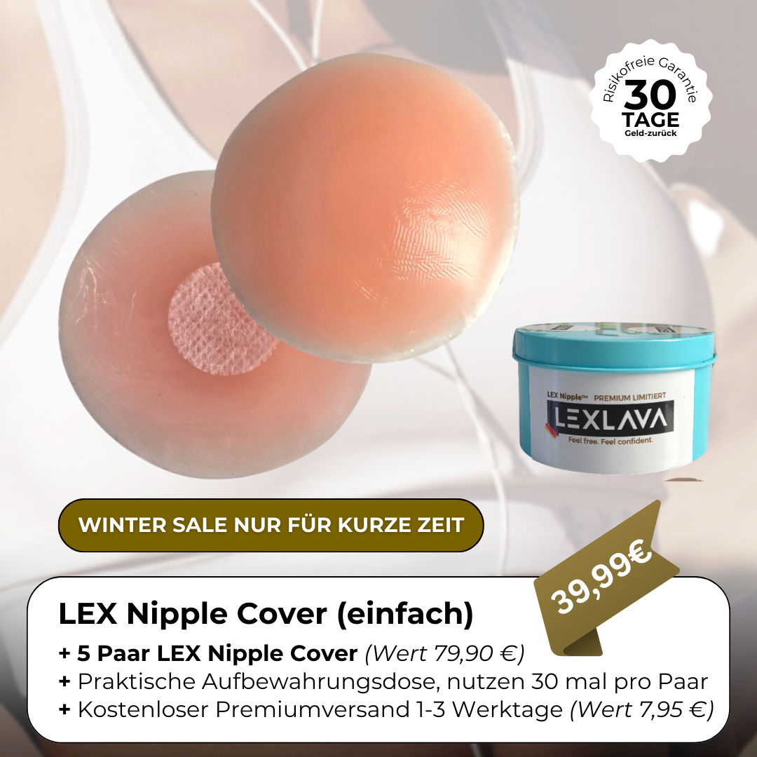 LEX Nipple Cover einfach 5-Paar Set mit türkiser Premiumdose – hautfarbene Brustwarzenabdeckung, wiederverwendbar und unsichtbar im Winter Sale.