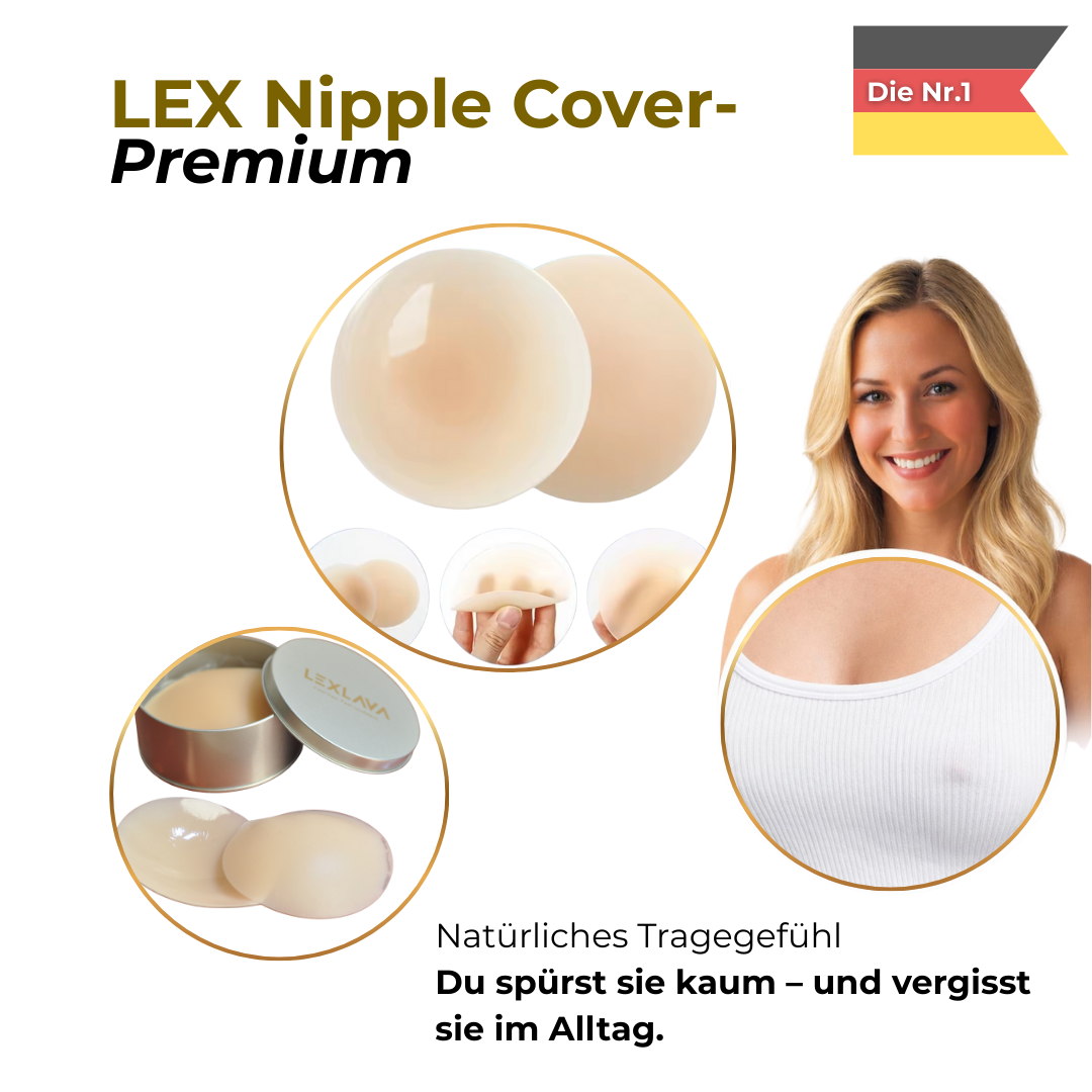 LEX Nipple Cover Premium diskret getragen unter hellem Oberteil – keine Konturen sichtbar