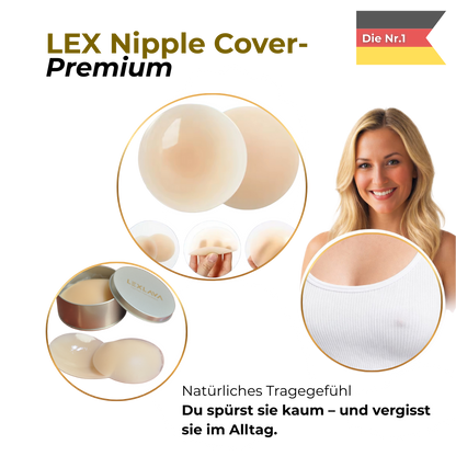 LEX Nipple Cover Premium diskret getragen unter hellem Oberteil – keine Konturen sichtbar