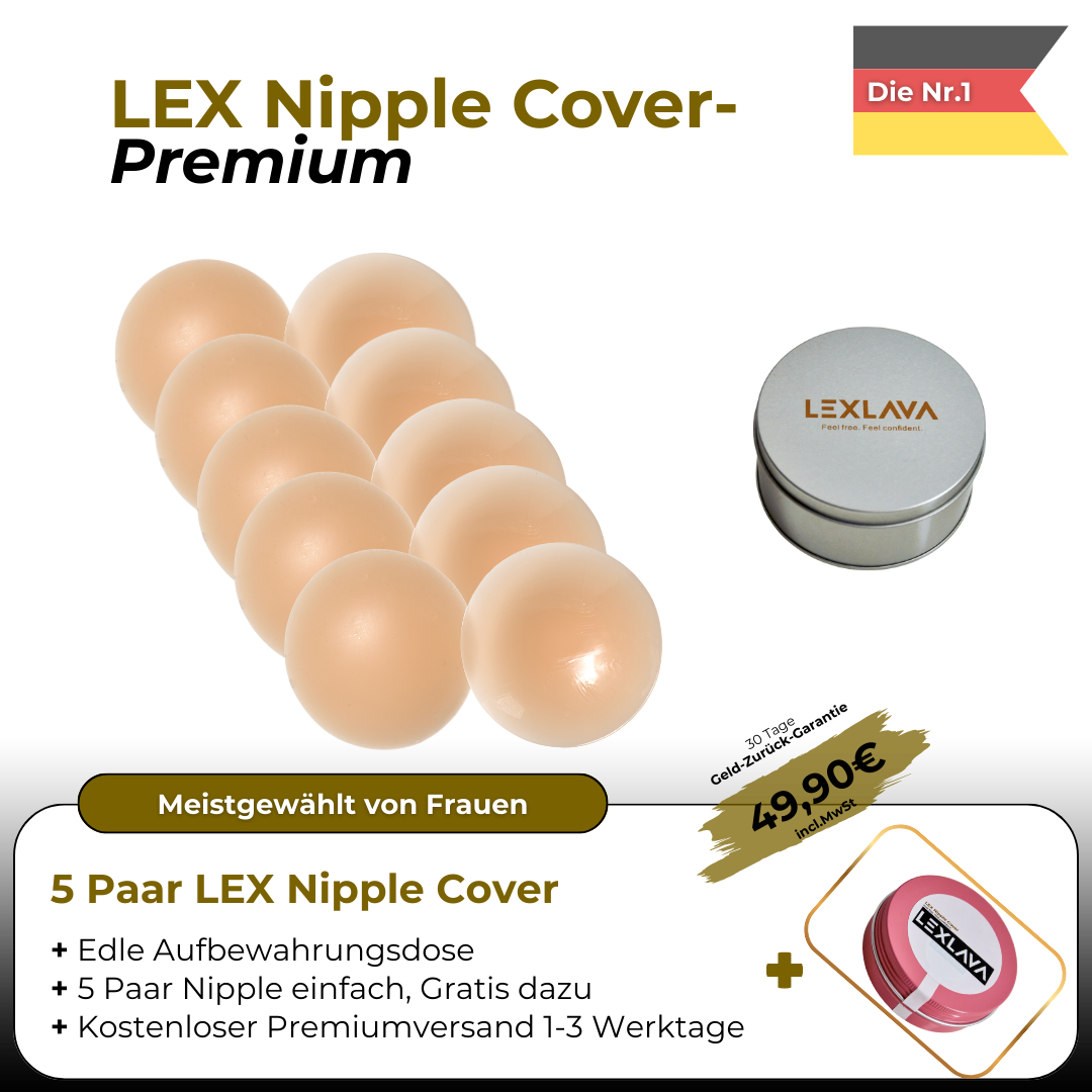 LEX Nipple Cover Premium Set in hochwertiger Aufbewahrungsdose – wiederverwendbar und hautfreundlich