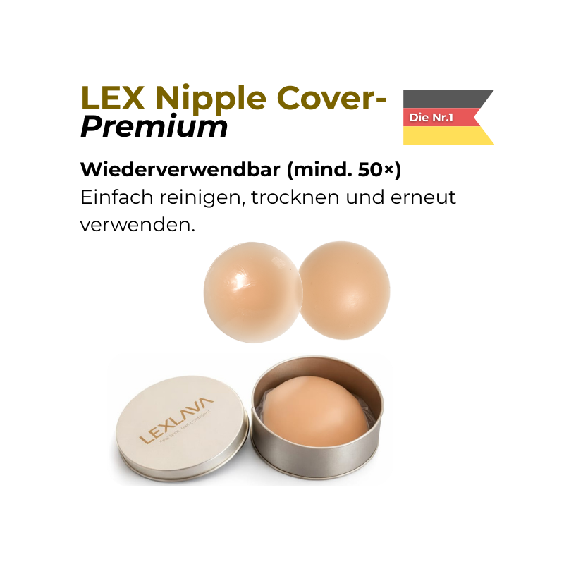 LEX Nipple Cover Premium: Wiederverwendbare Brustwarzenabdeckung (über 50-mal nutzbar), einfach zu reinigen und selbsthaftend für langanhaltenden Halt.
