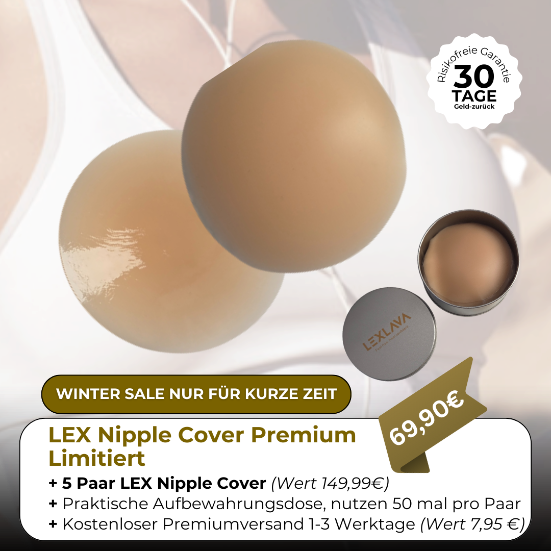 LEX Nipple Cover Premium 5-Paar Set mit silberner Dose – Winter Sale Angebot, unsichtbare und wiederverwendbare Brustwarzenabdeckung.
